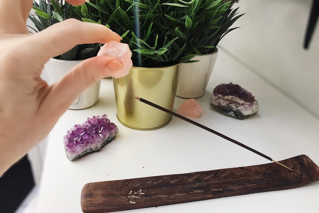 Cleansing crystals with incense